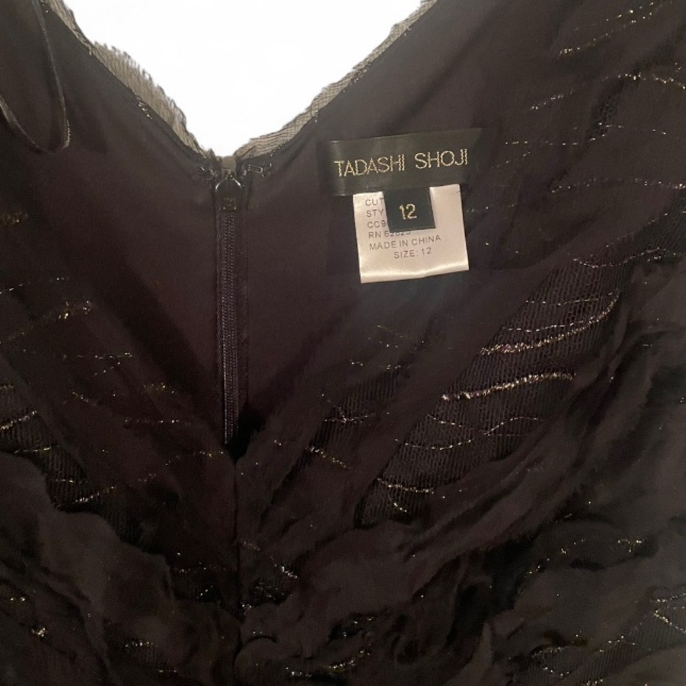 Tadashi Shoji Black Silk Overlay Dress Sz 12 Cocktail Formal Wedding Guest - Picture 3 of 9